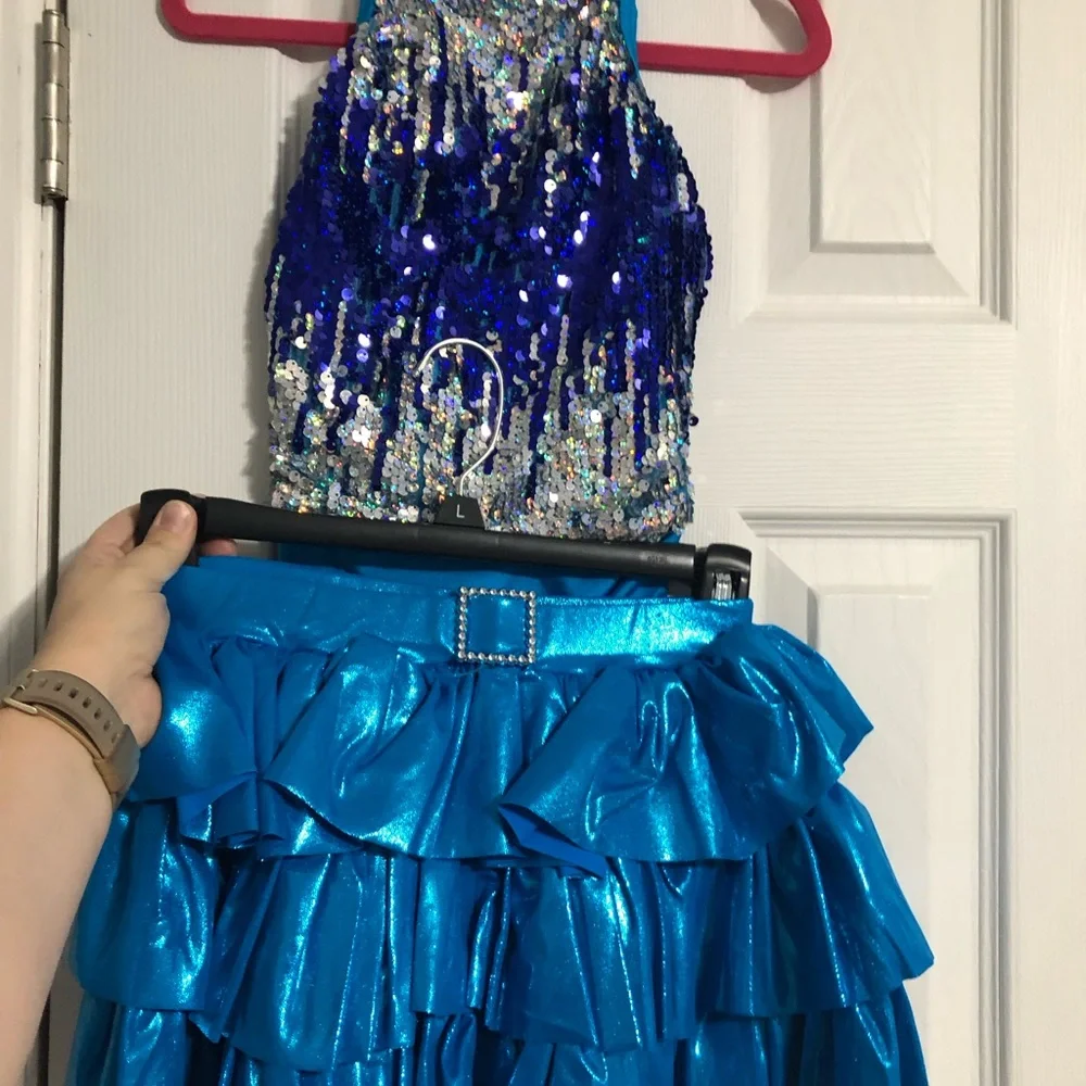 Costume gallery blue sequins w two skirts girls IC intermediate child dance 6x/7
